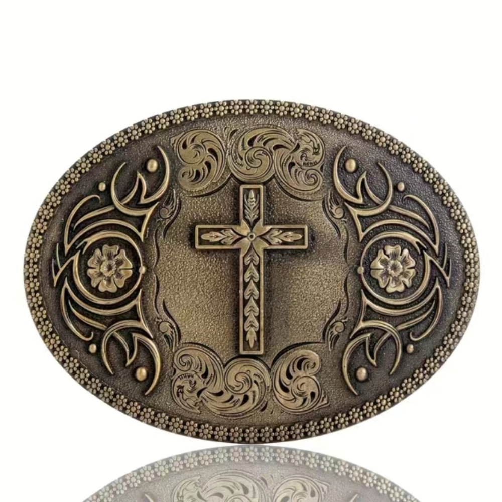 New BRONZE COLOR detailed cross religious faith Belt Buckle